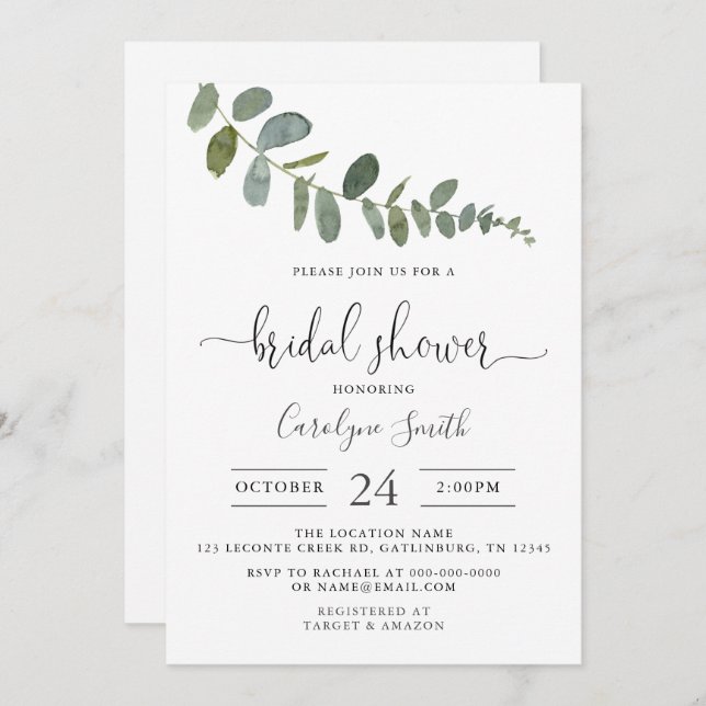 Invitation Modèle de l'invitation Eucalyptus Bridal Show (Devant / Derrière)