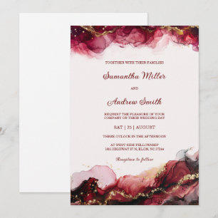 Invitation Modèle de mariage modifiable bordeaux et or