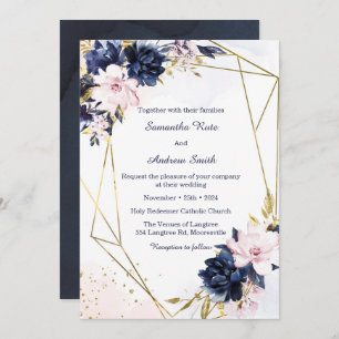 Invitation Modèle de Mariage Royal Blue et Blush