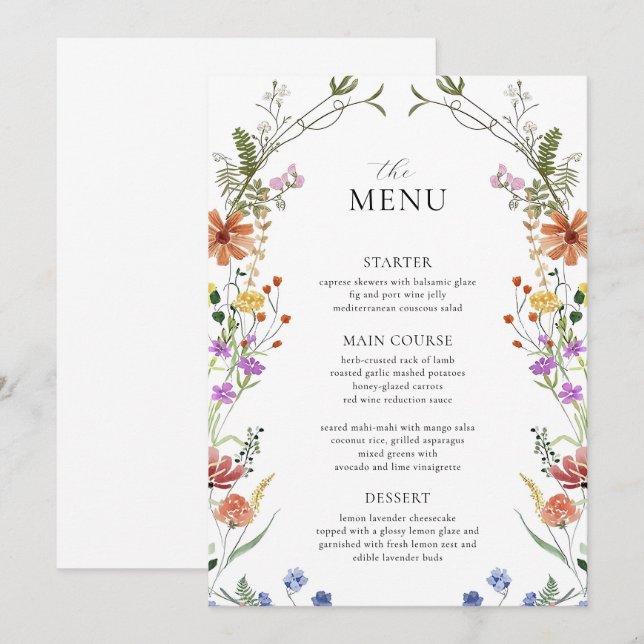 Invitation Modèle de menu Fleur sauvage, Salon de mariage cha (Devant / Derrière)