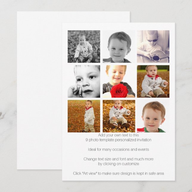 Invitation Modèle de neuf photos personnalisées (Devant / Derrière)