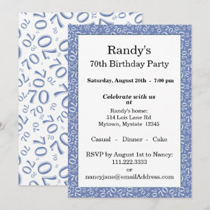 Invitation Modèle de nombre aléatoire 70 Bleu/Blanc 70ème