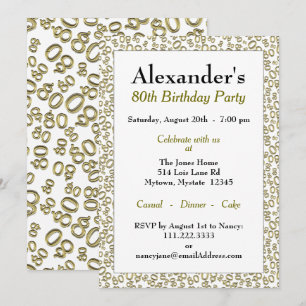 Invitation Modèle de nombre aléatoire 80 Or/Blanc 80ème