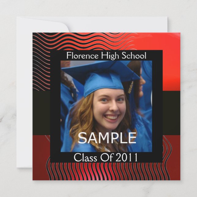 INVITATION MODELE DE PHOTO AVEC VAGUES STYLISEES MONOGRAMME,  (Devant)