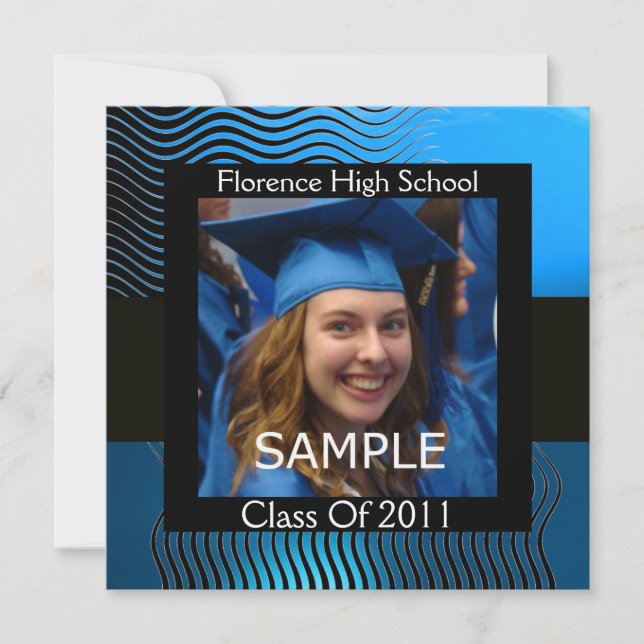 INVITATION MODELE DE PHOTO AVEC VAGUES STYLISEES MONOGRAMME,  (Devant)