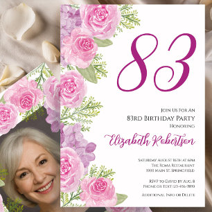 Invitation Modèle de photo personnalisé Roses roses 83e anniv