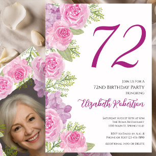 Invitation Modèle de photo personnalisé Roses roses pour 72e 