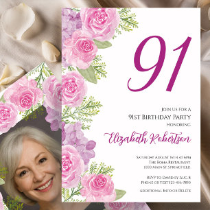 Invitation Modèle de photo personnalisé Roses roses pour 91e