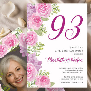 Invitation Modèle de photo personnalisé Roses roses pour 93e 
