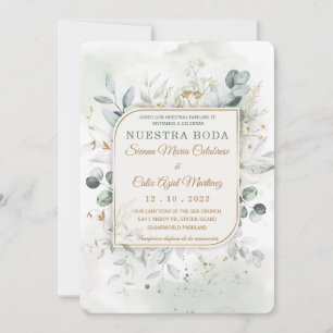 Invitation Modèle de Pochette de Mariage en or et Vert