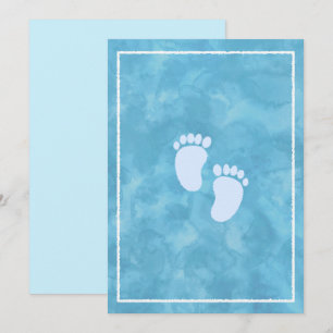 Invitation Modèle de rectangle pour Baby Shower aquarelle ble