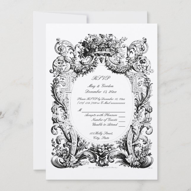 Invitation Modèle de réponse pour un mariage Baroque Rococo (Devant)
