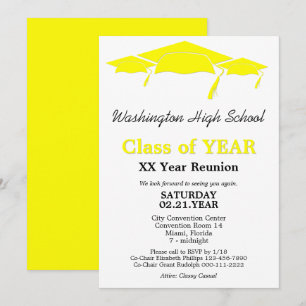 Invitation Modèle de réunion de classe Caps de diplômes Jaune