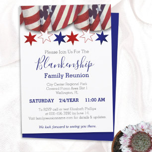 Invitation Modèle de réunion de famille de Bunting patriotiqu