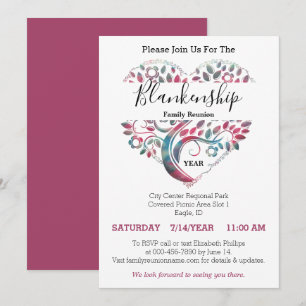 Invitation Modèle de réunion de famille en forme de coeur