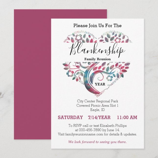 Invitation Modèle de réunion de famille en forme de coeur (Devant / Derrière)