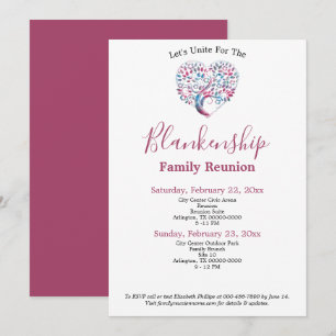 Invitation Modèle de réunion famille en forme de coeur coloré