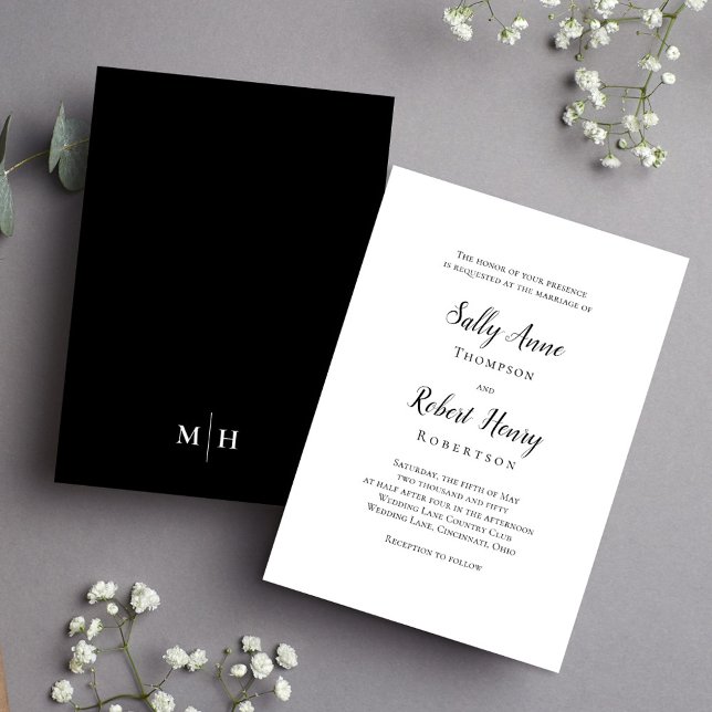 Invitation Modèle de script simple noir et blanc (Simple black and white calligraphy script wedding invitation.)