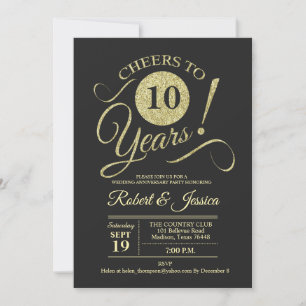 Invitation Modèle de tableau noir doré pour les 10 ans de mar