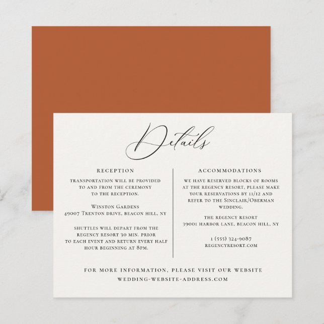 Invitation Modèle d'informations sur le mariage (Devant / Derrière)