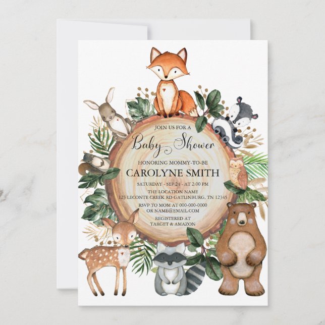Invitation Modèle d'invitation baby shower Woodland (Devant)