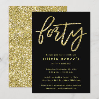 Invitation Modèle d'invitation Black and Gold 40th Birthday