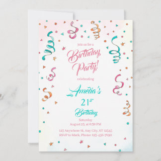Invitation Modèle d'invitation d'anniversaire avec confettis 