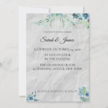 Modèle d'invitation de mariage floral bleu poussié
