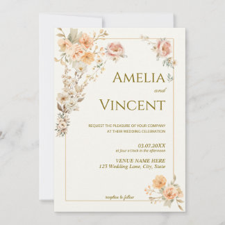 Invitation Modèle d'invitation de mariage floral élégant en o