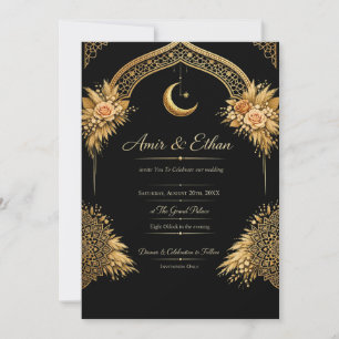 Invitation Modèle d'invitation de mariage noir et or Luxur