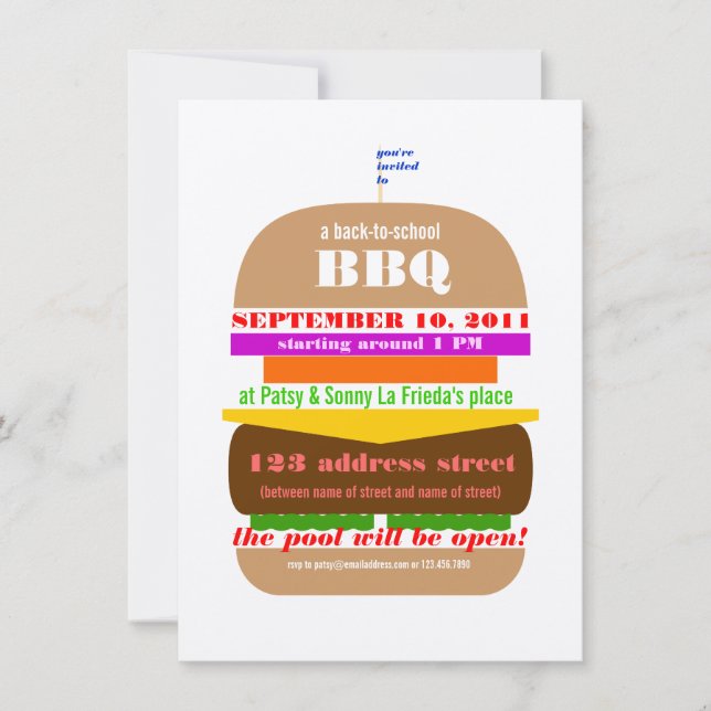 Invitation Modèle d'invitation pour barbecue de cheeseburger (Devant)