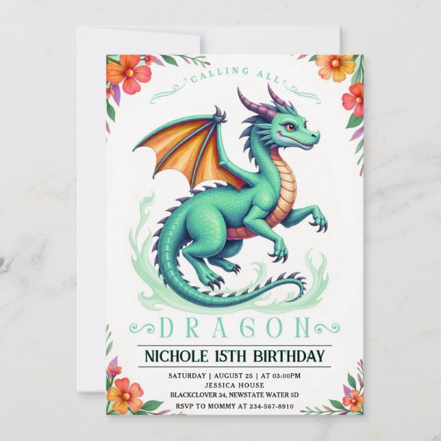 Invitation Modèle d'invitation pour l'anniversaire du Dragon  (Devant)