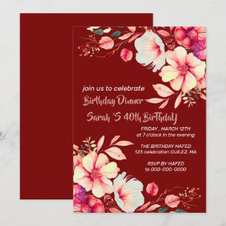 Invitation Modèle d'invitation pour les 40 ans Fleurs estival