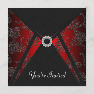 Invitation Modèle d'invitation rouge damas noir pour toutes o