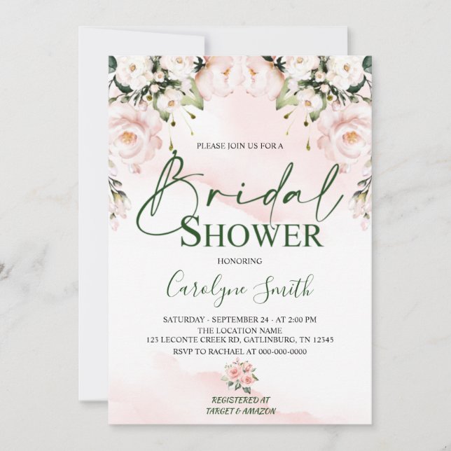 Invitation Modèle d'invitation Soft Blush Pink Bridal Douche (Devant)