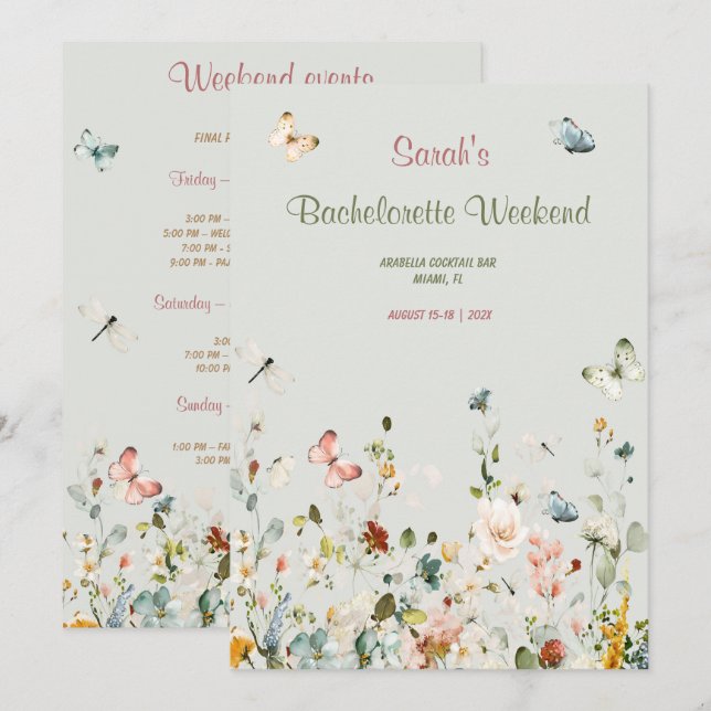 Invitation Modèle d'itinéraire de soirée de bachelorette aux  (Devant / Derrière)