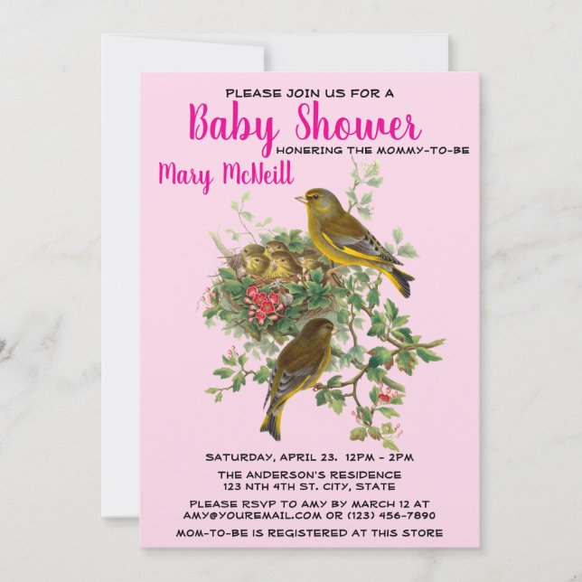 Invitation Modèle du Baby shower de nid d'oiseaux (Devant)