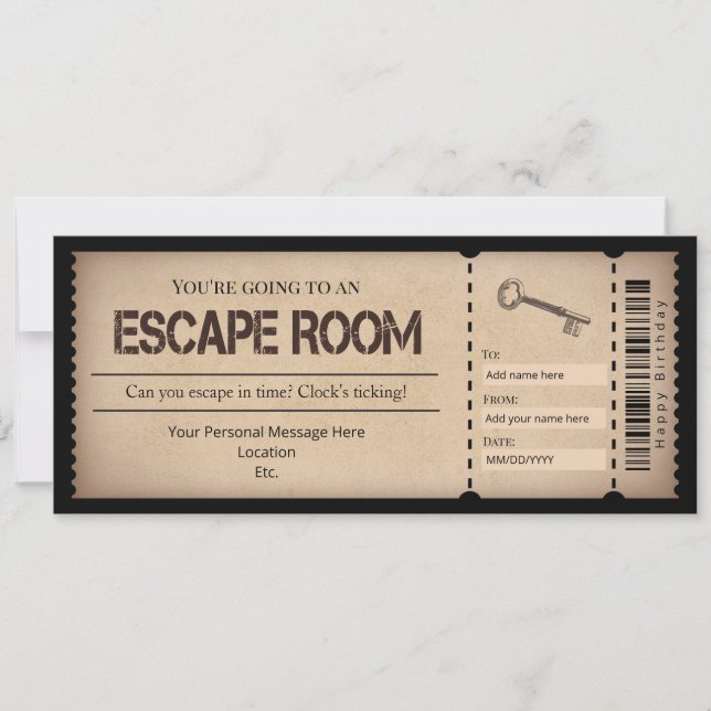 Invitation Modèle du bon cadeau Escape Room (Devant)