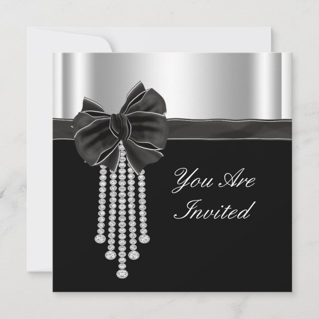 Invitation Modèle du Diamond Bow Silver Black Party (Devant)