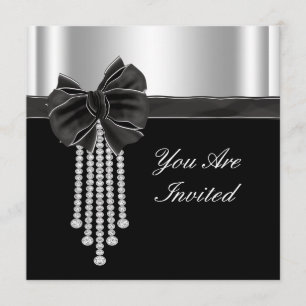 Invitation Modèle du Diamond Bow Silver Black Party