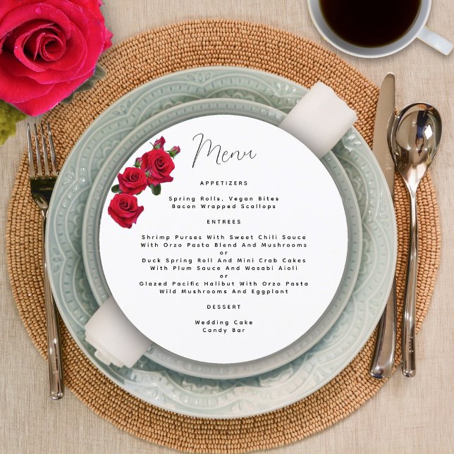 Invitation Modèle du menu Mariage rond Roses rouges (Créateur téléchargé)