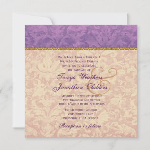 Invitation Modèle Ecru et Purple Mariage damassé V12