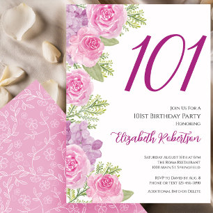 Invitation Modèle floral de roses roses pour 101e anniversair