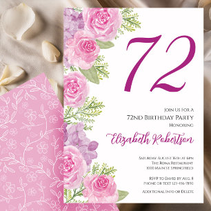 Invitation Modèle floral de roses roses pour 72e anniversaire