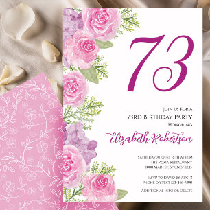 Invitation Modèle floral de roses roses pour 73e anniversaire