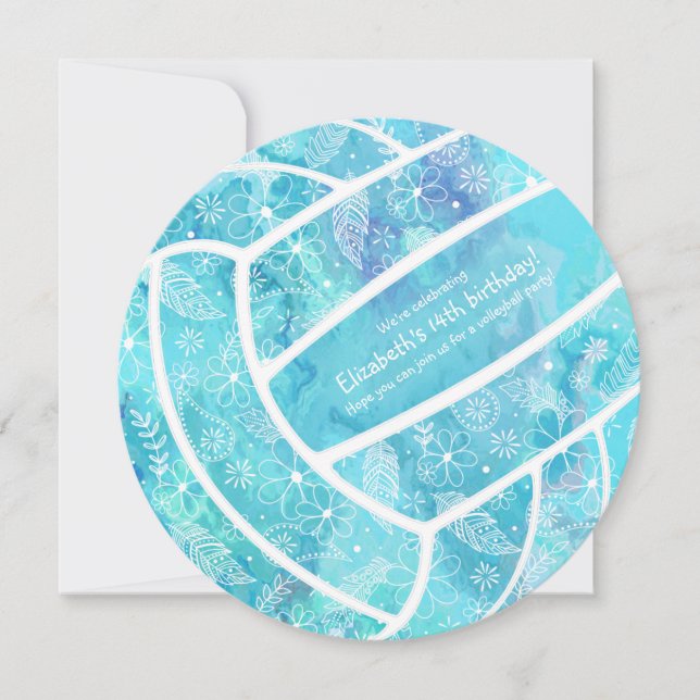 Invitation Modèle floral Doodé volleyball turquoise (Devant)