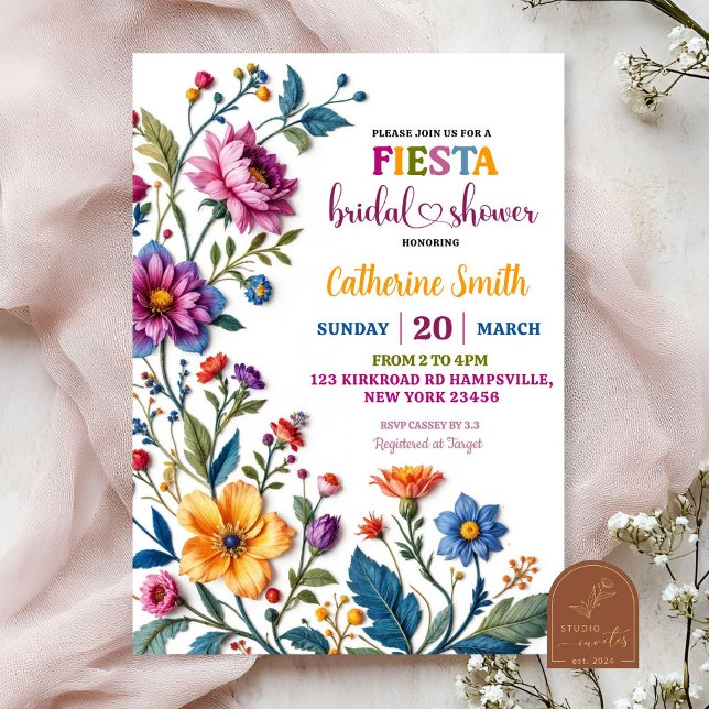Invitation Modèle Floral mexicain Fête des mariées de broderi (Créateur téléchargé)