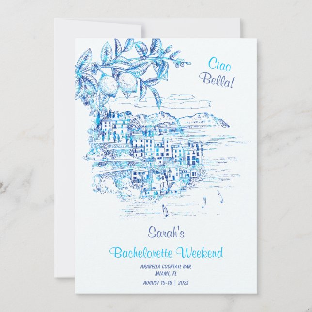 Invitation Modèle Itinéraire Ciao Bella Bachelorette (Devant)