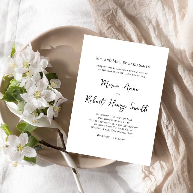 Invitation Modèle Mariage simple noir et blanc (Simple black and white calligraphy script wedding invitation.)