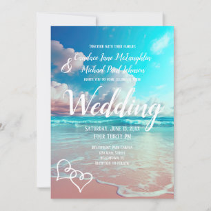 Invitation Modèle Mariage Turquoise Ocean Beach Heart